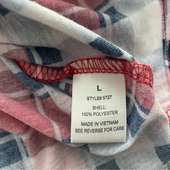 G Collection Red, White, and Blue Plaid Flannel Button Down with Front Tie - Picture 5 of 9